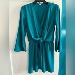 Topshop Teal Long Sleeve Wrap Tie Dress